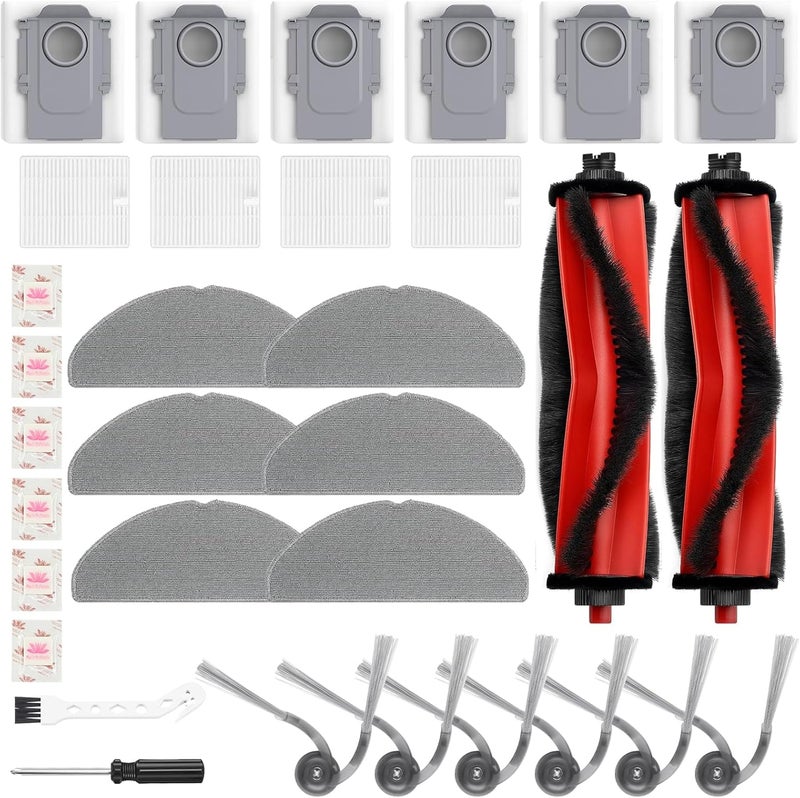Bpbdzz 32-piece Accessory Kit for Roborock Q7 M5+/Q7 L5+/Q7 L5/Q7 M5 Robot Vacuum Cleaner, 2 Main Brushes, 4 Filters, 6 Wipes, 6 Dust Bags, 6 Side Brushes, 6 Flat-Aroma Stones, 1 Cleaning Brush - Image 1