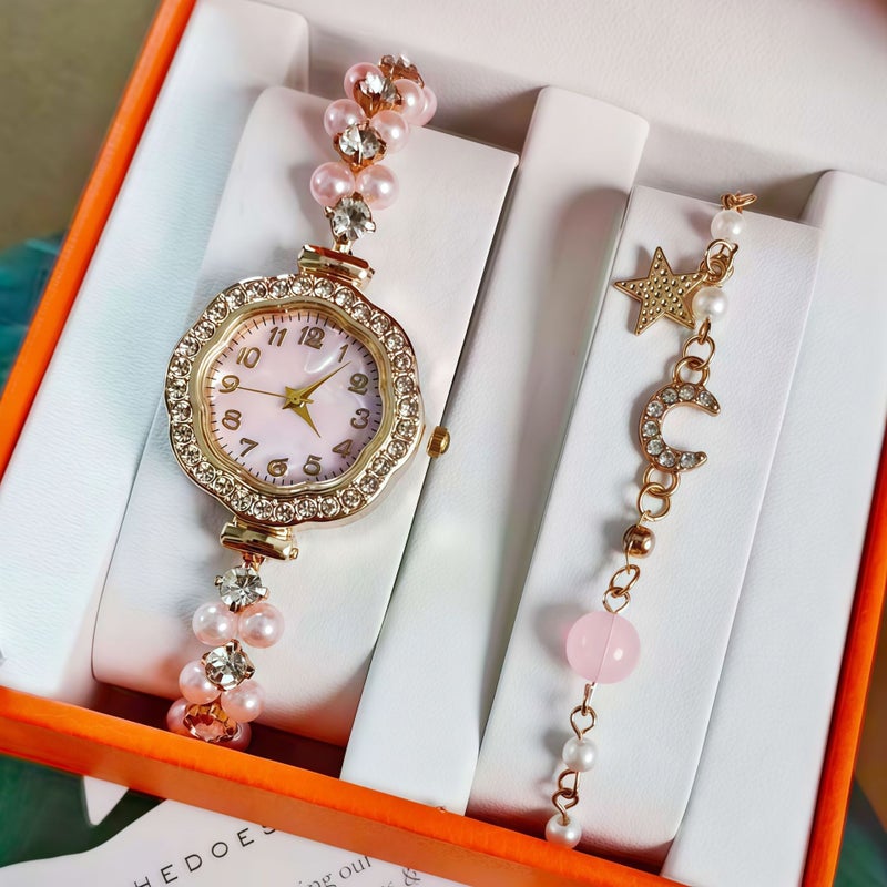 KUMO Trendy Fashion Water Crystal Alloy Steel Band Women's Quartz Watch with Decorative World Time Display - Image 1