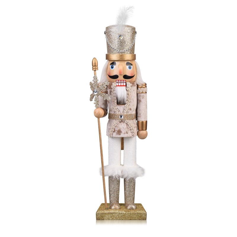 ArlinaL Wooden Christmas Soldier Nutcracker Decorations 15 Inch Nutcracker Figure Christmas Decor for Shelves and Tables Gold