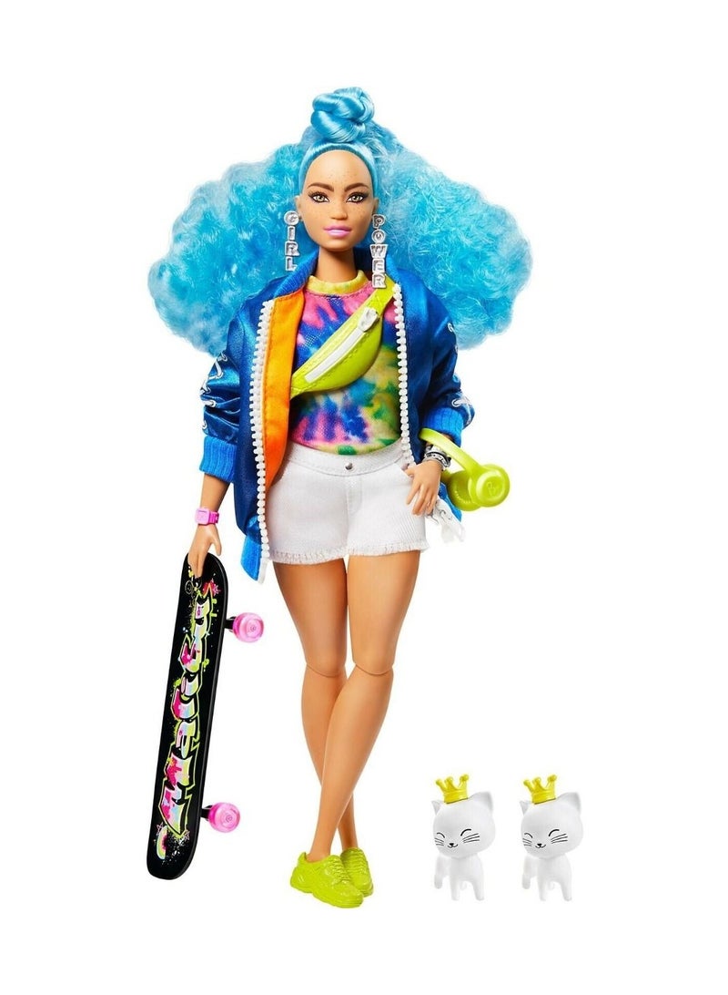 Barbie Extra Doll Blue Hair Bomber Jacket Skateboard - Image 2