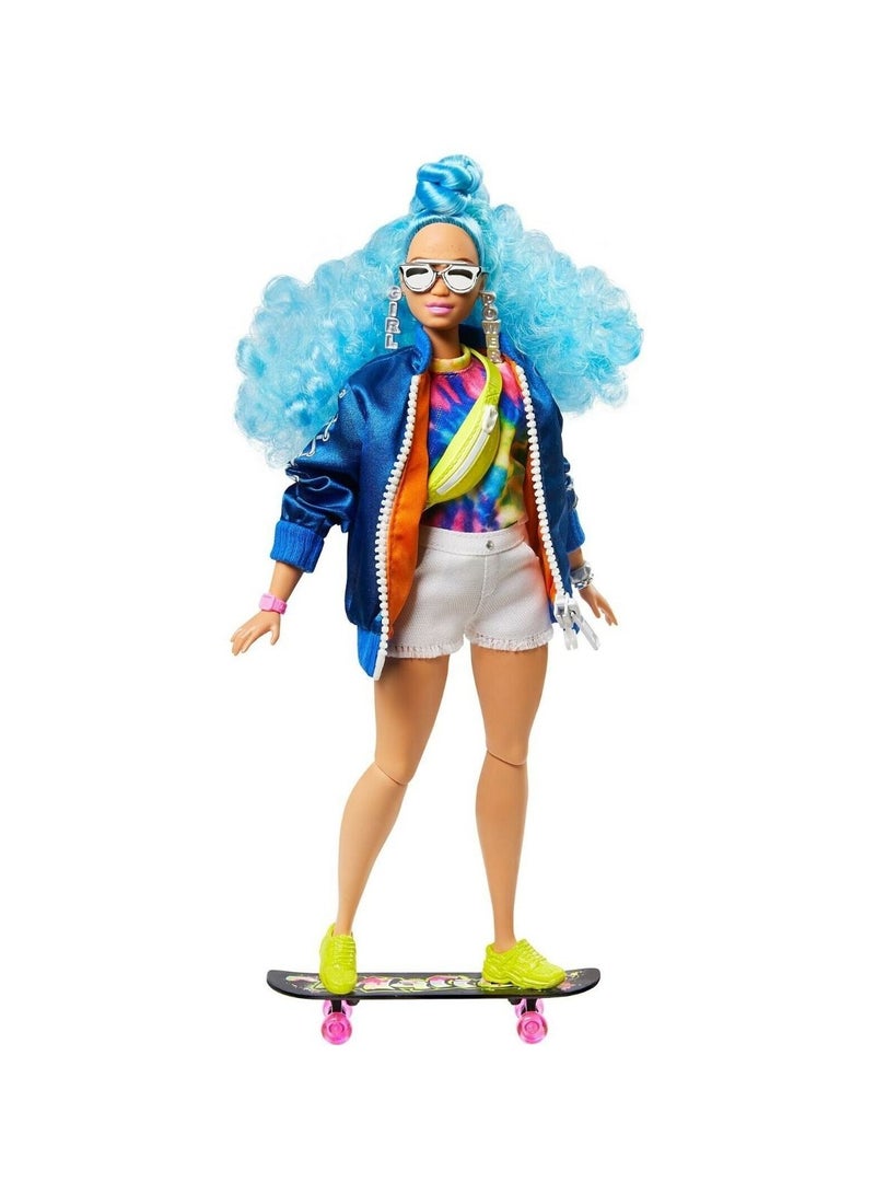 Barbie Extra Doll Blue Hair Bomber Jacket Skateboard - Image 3