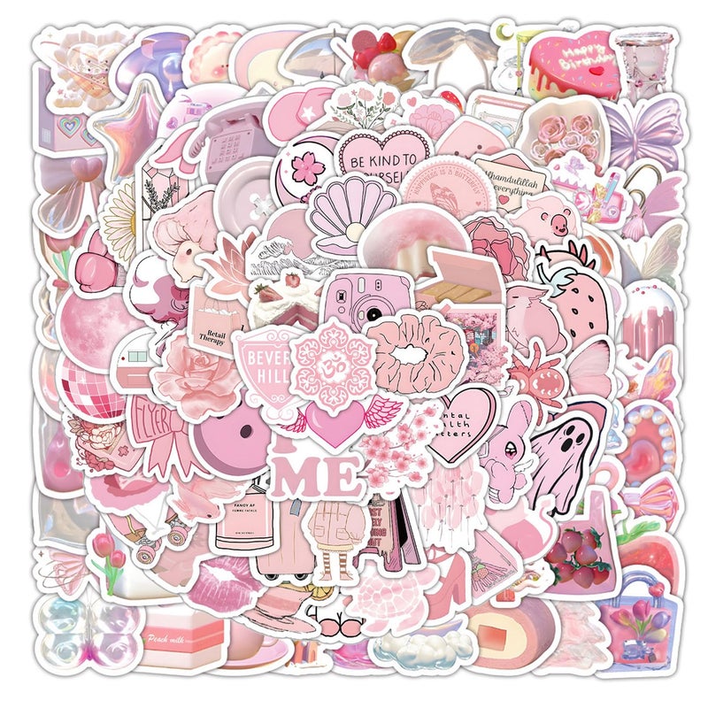 Pink Stickers 200Pcs Girls Pink Aesthetic Stickers Waterproof Pink Decals Kawaii Pink Stickers Water Bottle Laptop Phone Skateboard Stickers for Kids Girls Teens