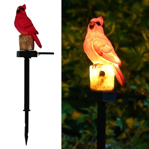 Juliahestia Cardinal Garden Decor Red Bird Figurine Memorial Solar Light Outdoor Stake Patio Yard Art Lawn Ornaments Porch Cute Christmas Decorations Outside Mom Grandma Women - Image 1