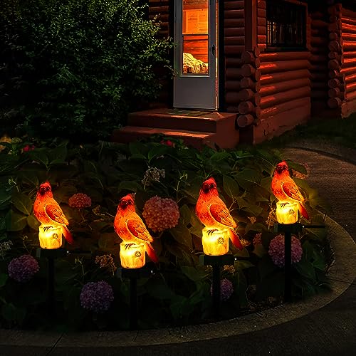 Juliahestia Cardinal Garden Decor Red Bird Figurine Memorial Solar Light Outdoor Stake Patio Yard Art Lawn Ornaments Porch Cute Christmas Decorations Outside Mom Grandma Women - Image 4