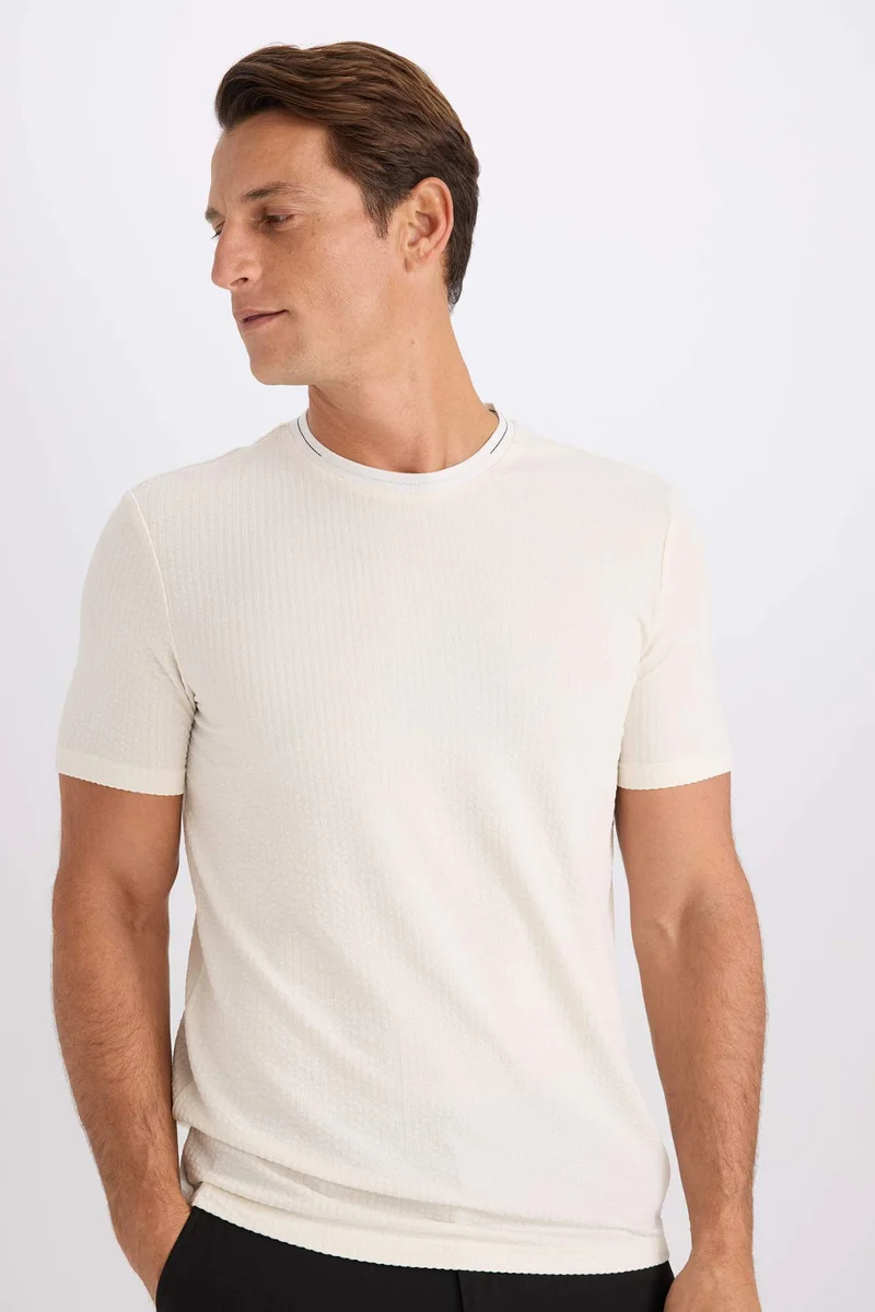 DeFacto Slim Fit Crew Neck Crinkle Short Sleeve T-Shirt