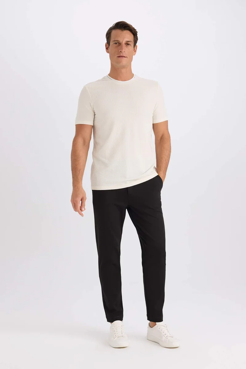 DeFacto Slim Fit Crew Neck Crinkle Short Sleeve T-Shirt