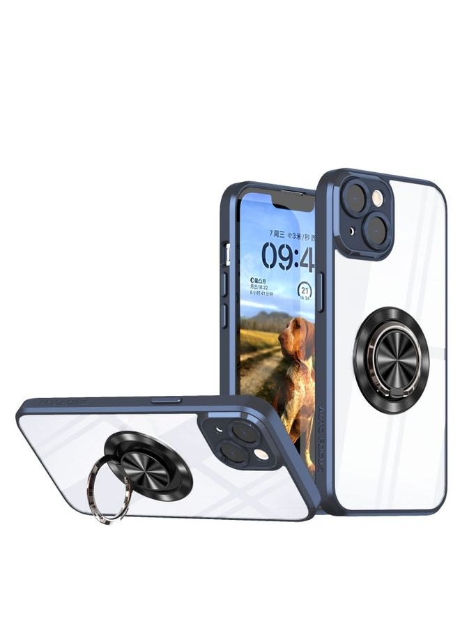 Generic Case Cover For iPhone 13 Cool Armor Ring Holder Transparent Phone Case Navy Blue 