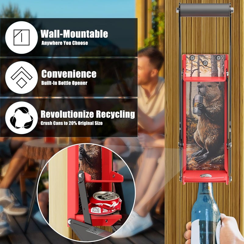 KANBOL Metal Can Crusher Wall Mounted Eco-Friendly Soda Can Smasher Crusher for Home Use - 16oz with Beaver Art Stickers and Lubricant for Smooth Operation - Can Crushers for Recycling Trash Can-U12 - Image 2
