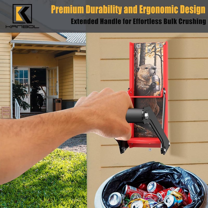 KANBOL Metal Can Crusher Wall Mounted Eco-Friendly Soda Can Smasher Crusher for Home Use - 16oz with Beaver Art Stickers and Lubricant for Smooth Operation - Can Crushers for Recycling Trash Can-U12 - Image 3