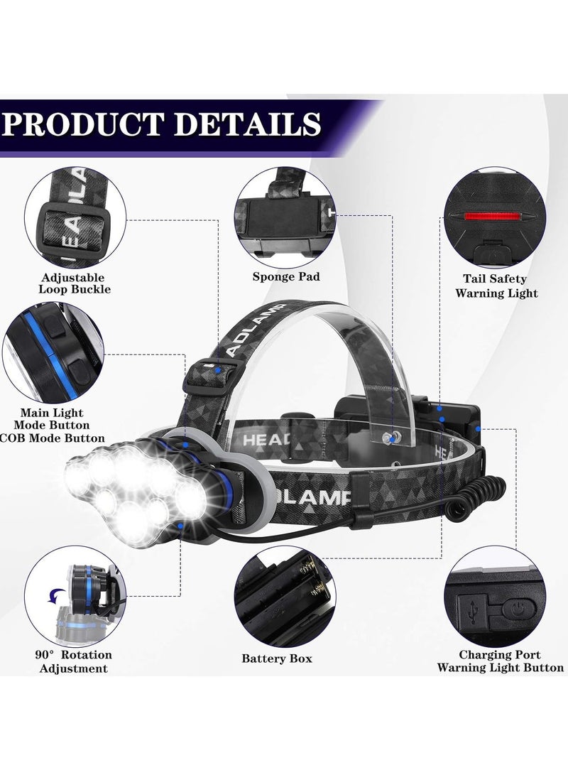 Excefore Head Torch, Rechargeable Headlamp Super Bright 13000 Lumens 8 Lighting Mode, Lightweight Waterproof Hands-Free Flashlight for Working, Fishing, Camping, Running - Image 5
