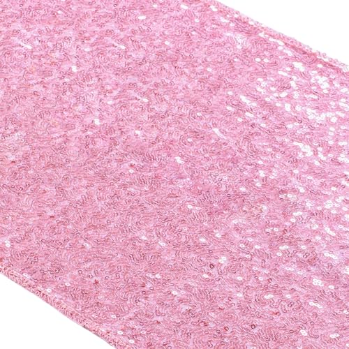 ShiDianYi Fuchsia Pink Sequin Table Runner  12x72Inch Glitz ClothOverlay for Party Decoration Event Decor  Glitter Fabric Rose Pink Baby Shower Runner