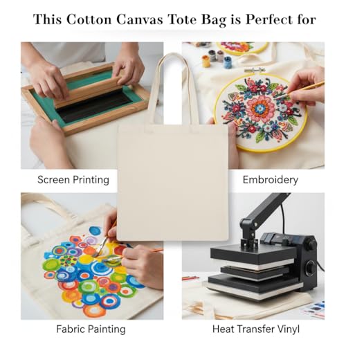 Ecocarry 14x16 Inch Plain Canvas Tote Bag (Pack of 10) | 100% Organic Reusable 150 GSM Cotton Handbag for Shopping, Daily Use, Travel, Grocery, Gifting, Craft DIY, Painting, School, Office and Storage - Image 2