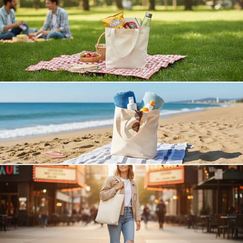 Ecocarry 14x16 Inch Plain Canvas Tote Bag (Pack of 10) | 100% Organic Reusable 150 GSM Cotton Handbag for Shopping, Daily Use, Travel, Grocery, Gifting, Craft DIY, Painting, School, Office and Storage - Image 4
