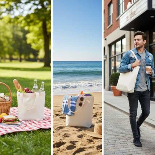 Ecocarry 14x16 Inch Plain Canvas Tote Bag (Pack of 10) | 100% Organic Reusable 150 GSM Cotton Handbag for Shopping, Daily Use, Travel, Grocery, Gifting, Craft DIY, Painting, School, Office and Storage - Image 5