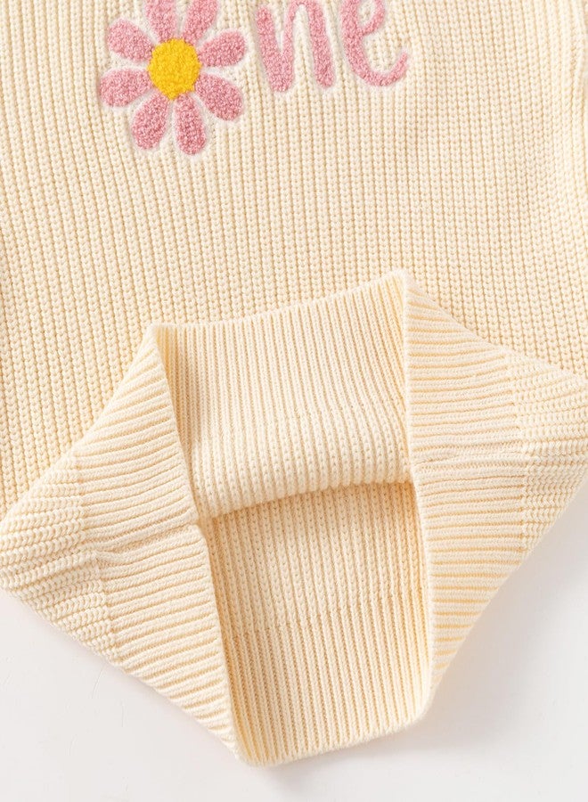 JAYPEIER Baby Girl's First Birthday Knit Sweater Top with Floral Design, Newborn (US, Age, 9 Months, 12 Months, Beige) - Image 5