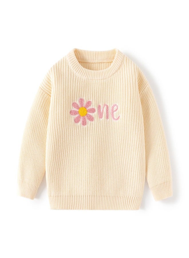 JAYPEIER Baby Girl's First Birthday Knit Sweater Top with Floral Design, Newborn (US, Age, 9 Months, 12 Months, Beige) - Image 1