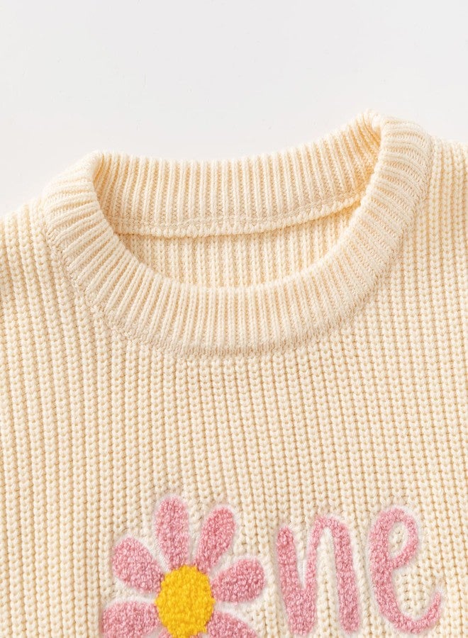 JAYPEIER Baby Girl's First Birthday Knit Sweater Top with Floral Design, Newborn (US, Age, 9 Months, 12 Months, Beige) - Image 4