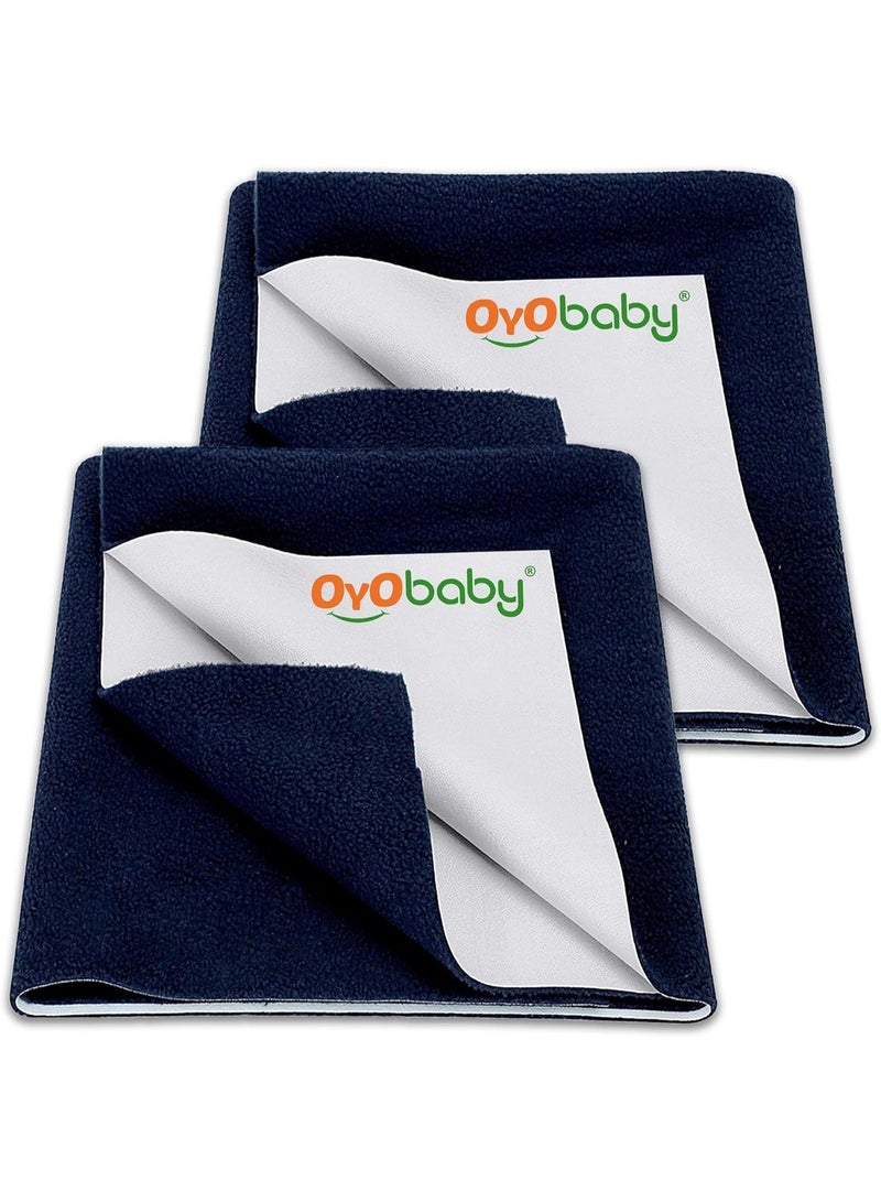 OYO BABY Toddler Baby Bed Sheet with Water Resistant and Easily Washable Dry Sheet, Extra Absorbent Washable Dry Sheet | Soft and Fleece Bed Sheet for Toddler Kids, Large Size 140 X 100cm, Dark Blue - Image 1