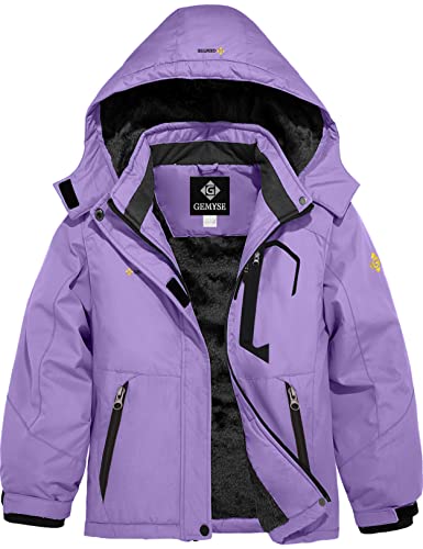 GEMYSE Girls Waterproof Ski Snow Jacket Fleece Windproof Winter Jacket with Hood Light Purple8