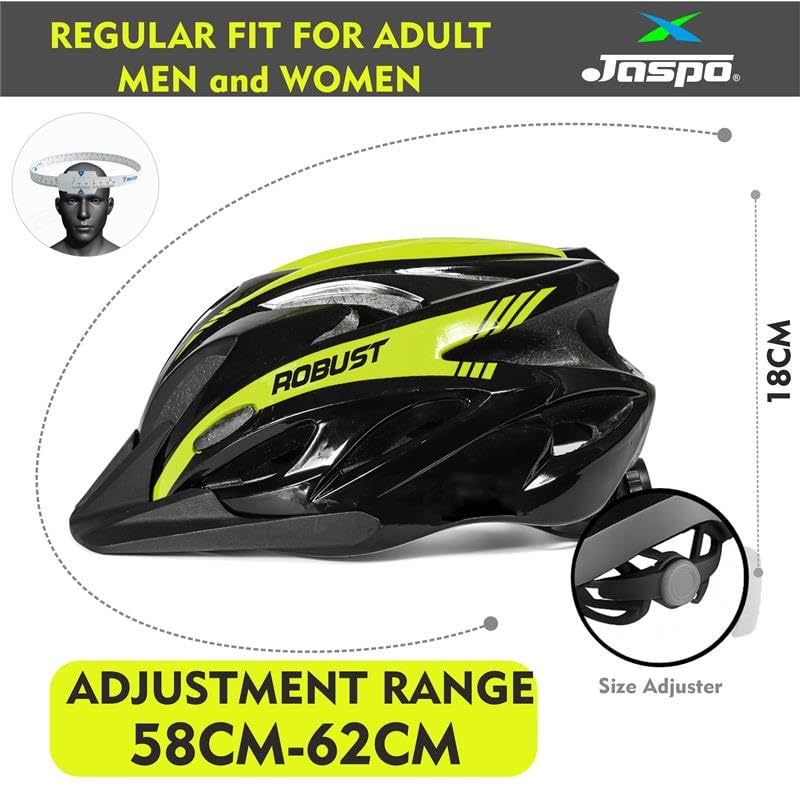 JASPO Robust Cycling Skating Helmet for Men & Women with Detachable Visor | High-Density EPS | Universal Fit 58–62 cm | Lightweight 230g | PC Shell | for Skateboard, Kick Scooter (Black & Yellow) - Image 4