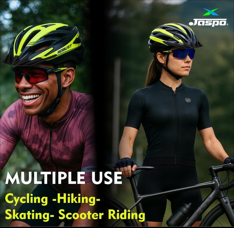JASPO Robust Cycling Skating Helmet for Men & Women with Detachable Visor | High-Density EPS | Universal Fit 58–62 cm | Lightweight 230g | PC Shell | for Skateboard, Kick Scooter (Black & Yellow) - Image 3