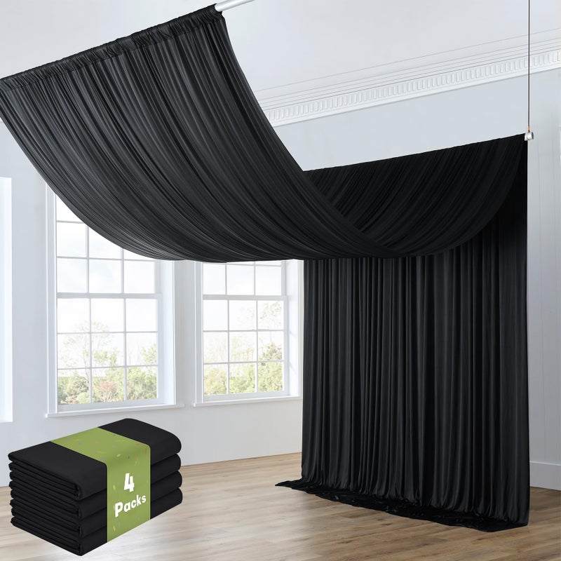 Htper 4 Panels 5x20ft Black Ceiling Drapes for Wedding Parties, Wrinkle Free 20ft Ceiling Curtain for Tent, Silky Easy to Draping Arch Drapery for Birthday Party Canopy Tent Decor - Image 1