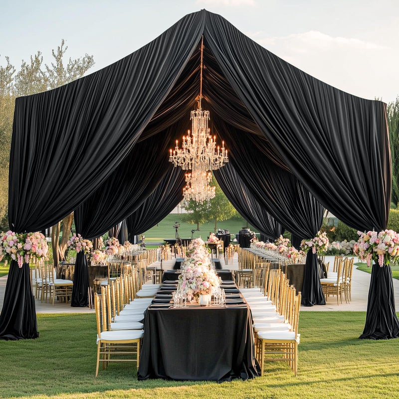 Htper 4 Panels 5x20ft Black Ceiling Drapes for Wedding Parties, Wrinkle Free 20ft Ceiling Curtain for Tent, Silky Easy to Draping Arch Drapery for Birthday Party Canopy Tent Decor - Image 5