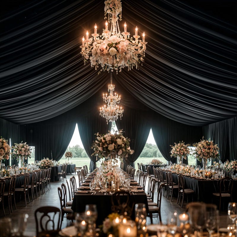 Htper 4 Panels 5x20ft Black Ceiling Drapes for Wedding Parties, Wrinkle Free 20ft Ceiling Curtain for Tent, Silky Easy to Draping Arch Drapery for Birthday Party Canopy Tent Decor - Image 3
