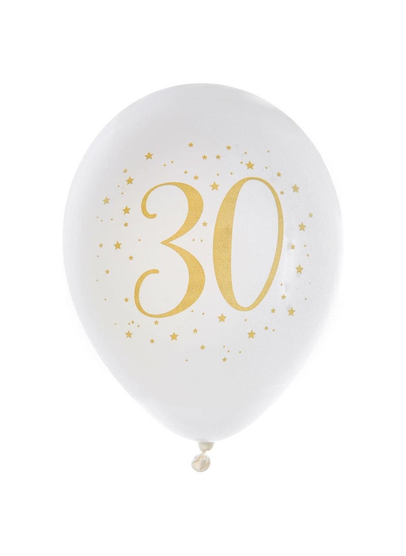 30-Years Birthday Anniversary Latex Balloons White Gold 23cm 8-Pack