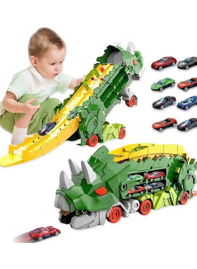 Aikenn Dinosaur swallowing car  ejection slide track storage alloy car children's educational toy car, dinosaur educational toy, dinosaur deformation track car, dual form novel dinosaur swallowing car, children's party toys