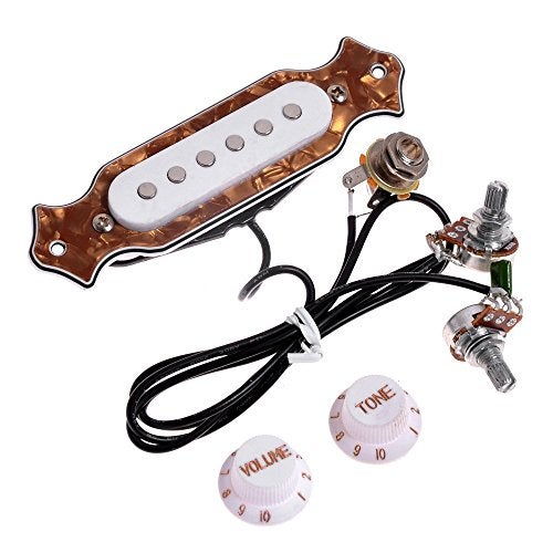 TraderPlus 1 sets Pre-wired 6-string Cigar Box Guitar Pickup with Volume & Tone for Electric Guitar (Brown) - Image 1