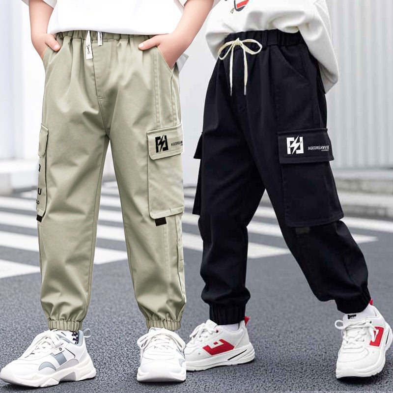 Children's street overalls boys casual pants 2024 autumn and winter middle and large children's sports warm and comfortable velvet pants - Image 3