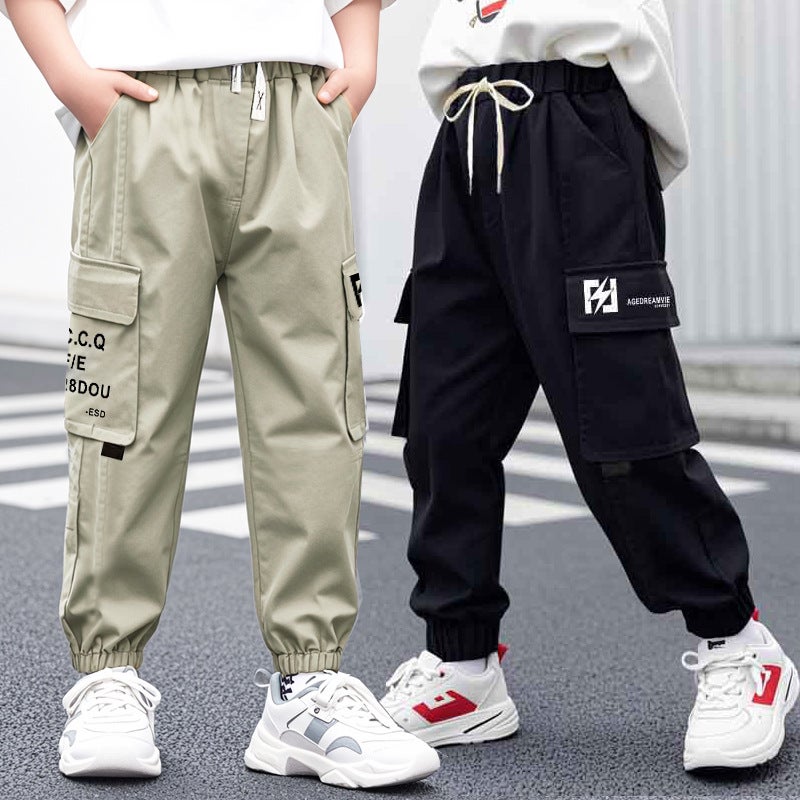 Children's street overalls boys casual pants 2024 autumn and winter middle and large children's sports warm and comfortable velvet pants - Image 4