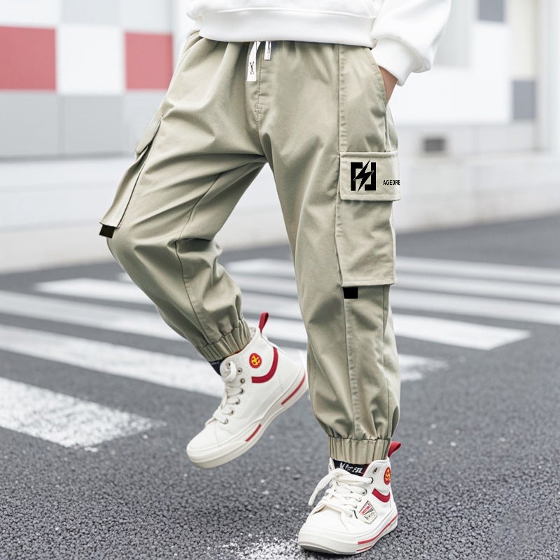 Children's street overalls boys casual pants 2024 autumn and winter middle and large children's sports warm and comfortable velvet pants - Image 5