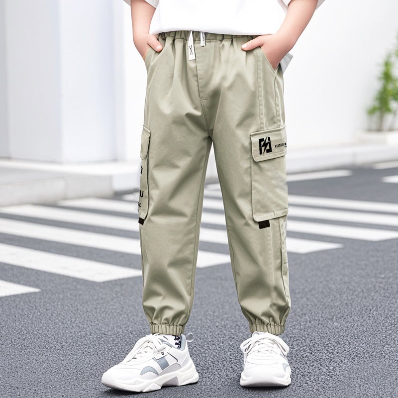 Children's street overalls boys casual pants 2024 autumn and winter middle and large children's sports warm and comfortable velvet pants - Image 2