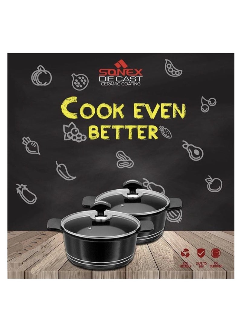 SONEX Sonex 10 Pcs Die Cast Aluminum Non Stick Cooking Pot Set -Black  - Image 2