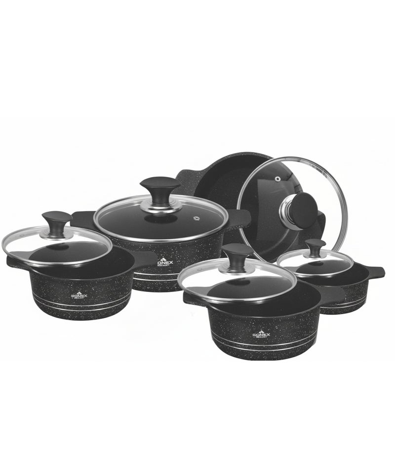 SONEX Omega King 12pcs Aluminum Non-Stick Cooking Pot Set -Black - Image 1