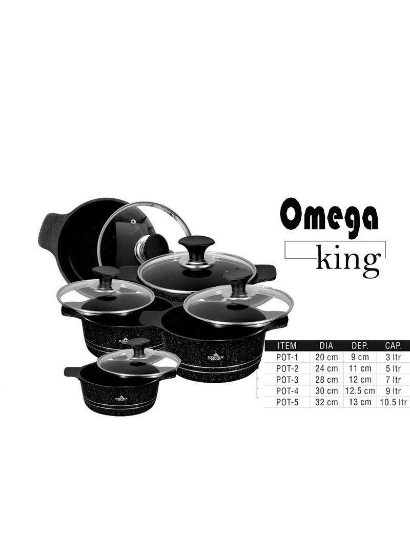 SONEX Omega King 12pcs Aluminum Non-Stick Cooking Pot Set -Black - Image 3