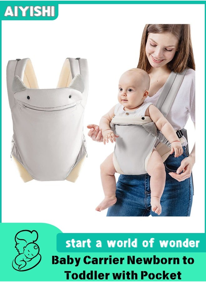 AIYISHI Baby Carrier Newborn to Toddler with Pocket, 4-in-1 Easy to Wear Ergonomic Adjustable Breathable Carrier Slings, Perfect for Baby Infants up to 15kg Toddlers, White  - Image 1