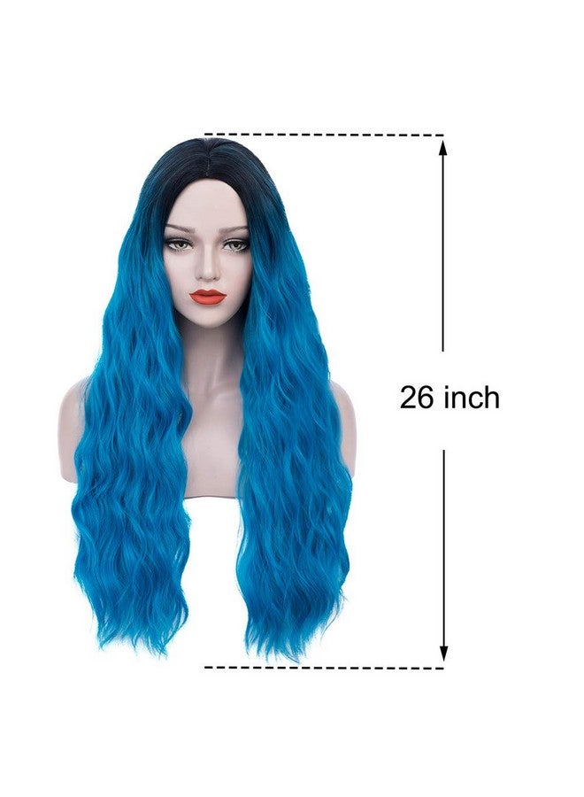 Mildiso Blue Wigs for Women 26" Long Ombre Blue Wig with Wig Cap Curly Wavy Blue Mermaid Wig Natural Cute Soft Wigs for Daily Party M052B - Image 3