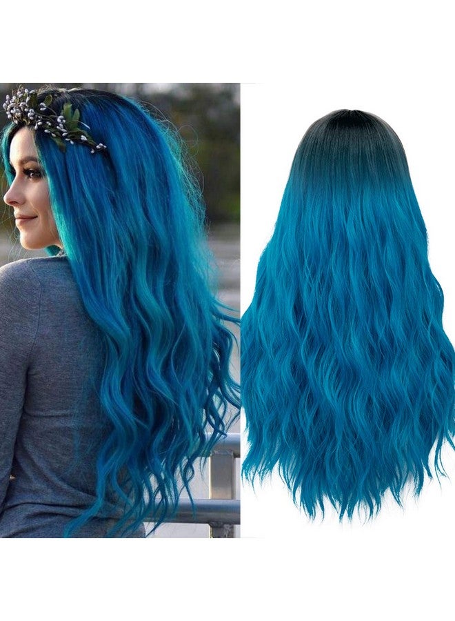 Mildiso Blue Wigs for Women 26" Long Ombre Blue Wig with Wig Cap Curly Wavy Blue Mermaid Wig Natural Cute Soft Wigs for Daily Party M052B - Image 1