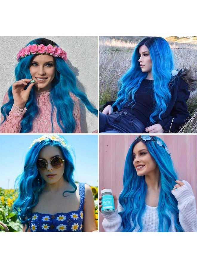 Mildiso Blue Wigs for Women 26" Long Ombre Blue Wig with Wig Cap Curly Wavy Blue Mermaid Wig Natural Cute Soft Wigs for Daily Party M052B - Image 5