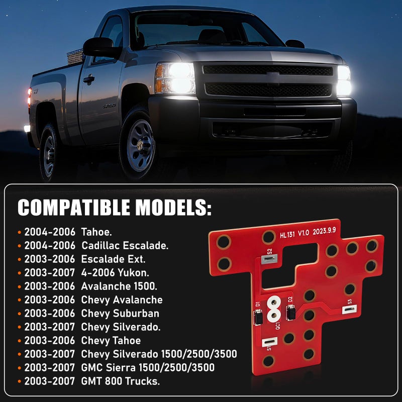 IHOUMEX 6 High Mod Auto Front Light Module Simultaneously Turn On Low Beam High Beam Fog Lights for 2003-2007 Chevy Silverado GMC Sierra 1500/2500/3500 Classic - Image 3