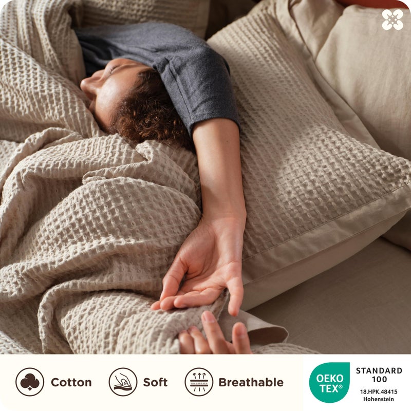 Bedsure Cotton Duvet Cover Queen - 100% Cotton Waffle Weave Khaki Duvet Cover Queen Size, GentleSoftâ„¢ and Breathable Tan Bedding Set for All Season, 3 Pieces, 90"x90" - Image 3