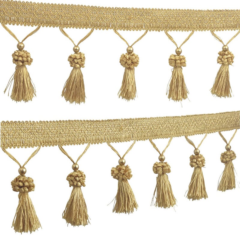 Kuasting Fringe Tassel Lace Trim 12.5 Yards Braided Hanging Beads Handwork DIY Craft Sewing Accessory Lace for Home Curtain Table Decoration (Golden) - Image 1