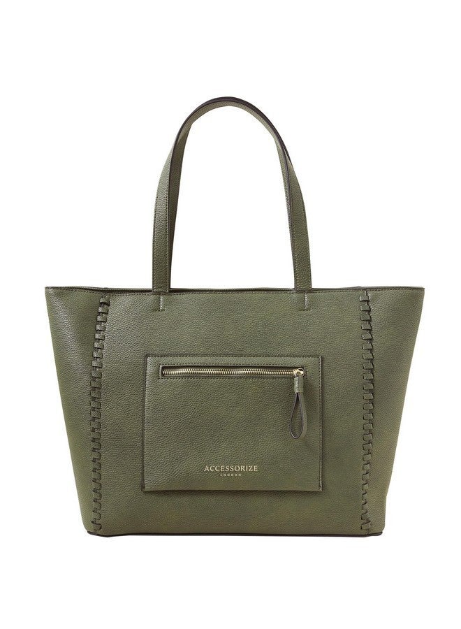 Accessorize London Women's Olive green Front Pocket Tote Bag| Tote bags for women office use |Spacious Work bag for ladies |Fits 13 inch laptop - Image 1
