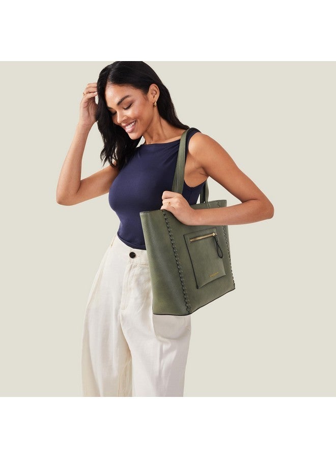 Accessorize London Women's Olive green Front Pocket Tote Bag| Tote bags for women office use |Spacious Work bag for ladies |Fits 13 inch laptop - Image 5