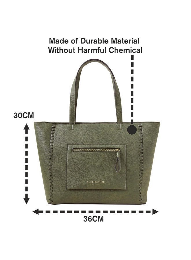 Accessorize London Women's Olive green Front Pocket Tote Bag| Tote bags for women office use |Spacious Work bag for ladies |Fits 13 inch laptop - Image 4