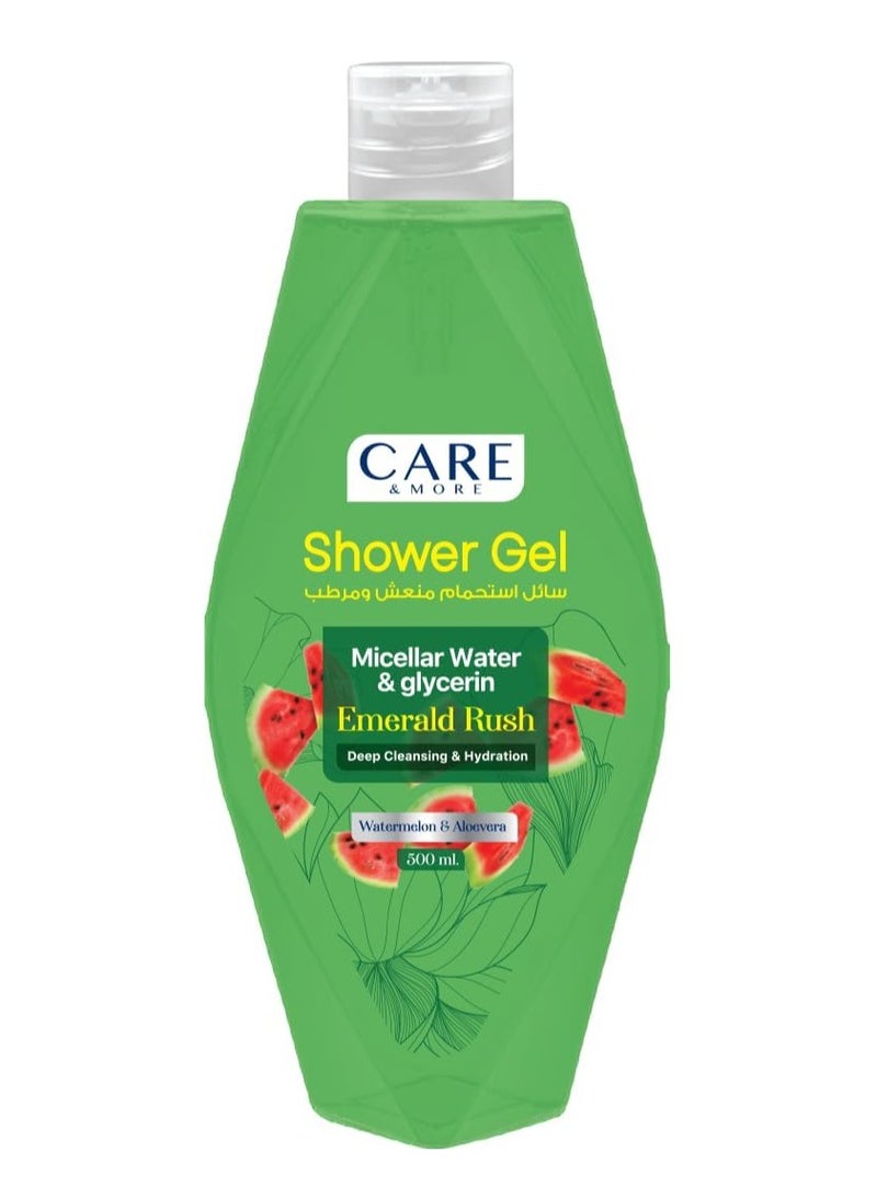 Care & More Shower Gel Micellar and glycerin juicy escape for deep cleaning and hydration With watermelon & Aloe Vera 500ml