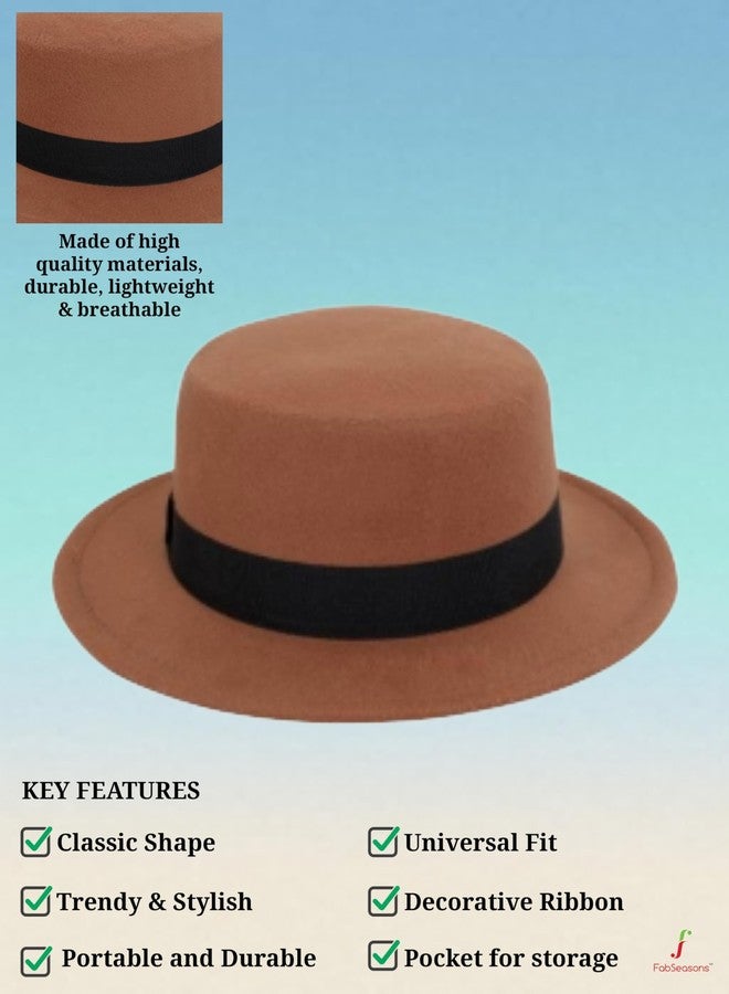 FabSeasons قبعة فيدورا/باناما الكلاسيكية من فاب سيزونز للرجال والنساء - قبعة واسعة الحواف من صوف الفelt مع حزام أسود، إكسسوار أنيق للخارجية والرسمية، تناسب قابل للتعديل، مقاس واحد (58 سم) - Image 5